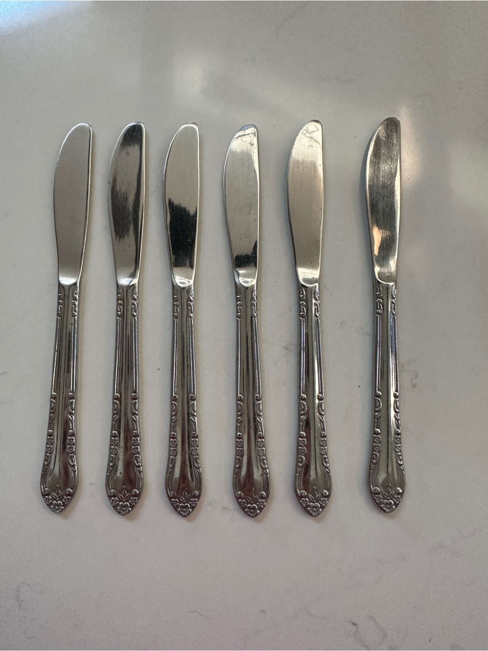 Imperial Fleurette Butter Knives Set of 6 Stainless Steel Flatware Floral  China
